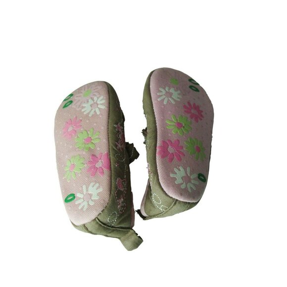 Infant Girls Mary Jane Shoes Size 1 Embroidered Pink & Green Floral Design With - Picture 5 of 9